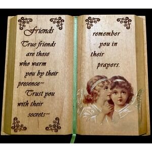 Vintage Plaque Sign motivational friends Quote. Wooden Carved Book Shabby Chic